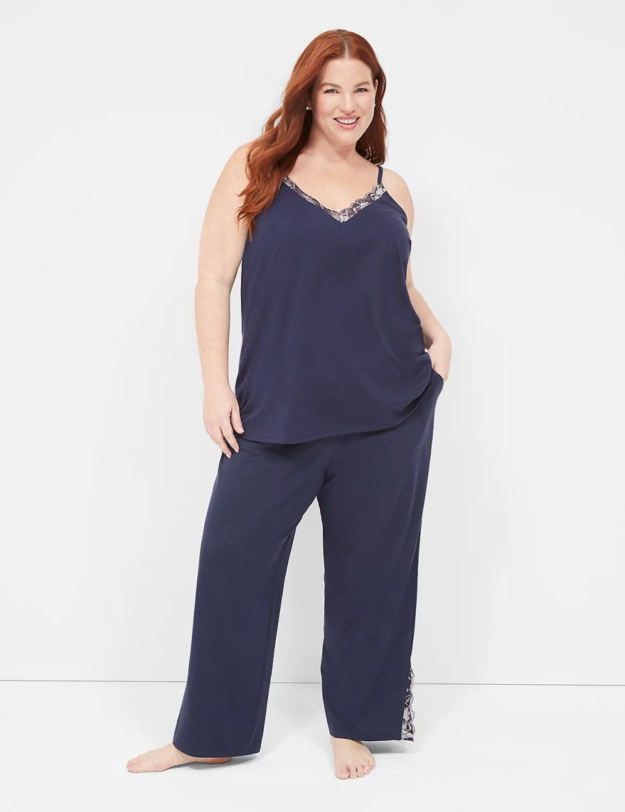 Women Lane Bryant Comfy Cotton Lace-Trim Cami Tanks Blue | VUU7877JF