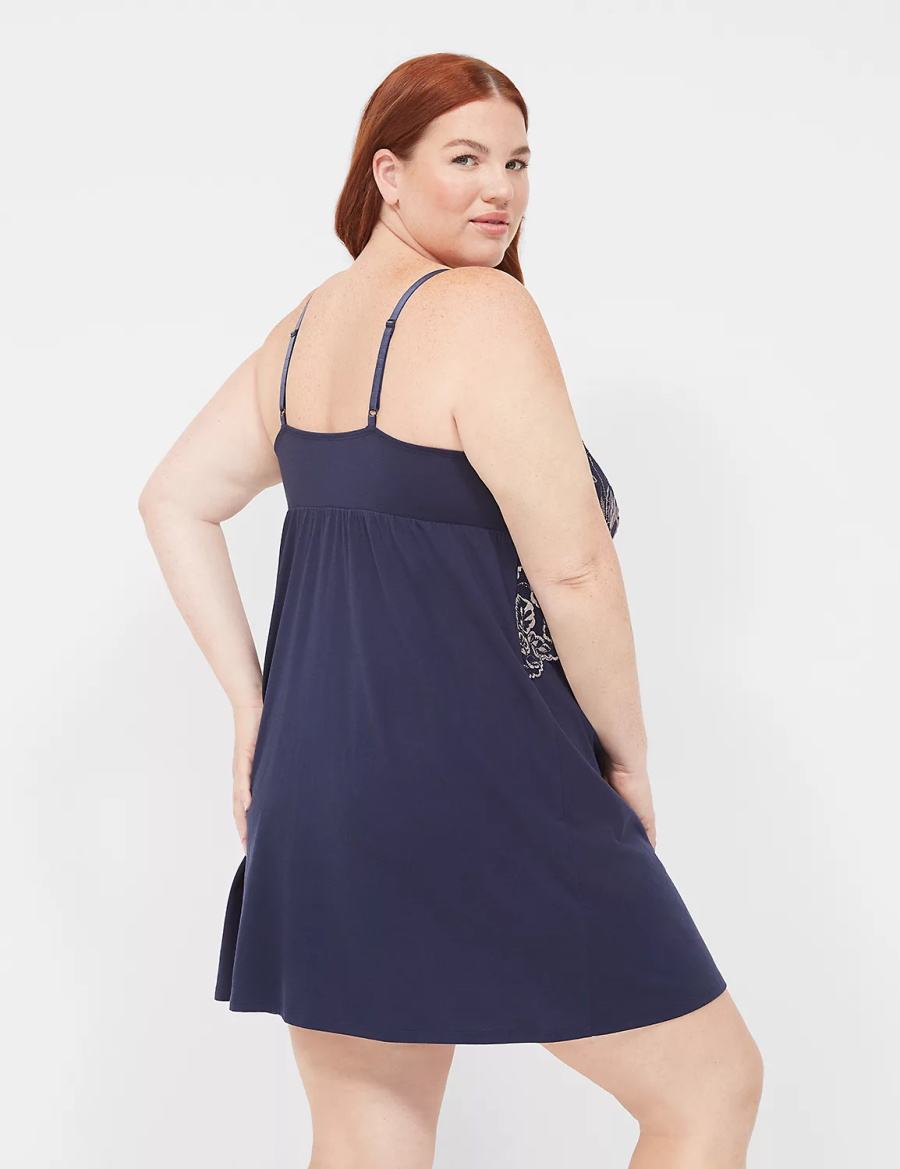 Women Lane Bryant Comfy Cotton Lace-Trim Chemise Dress Blue | IEA8550SB