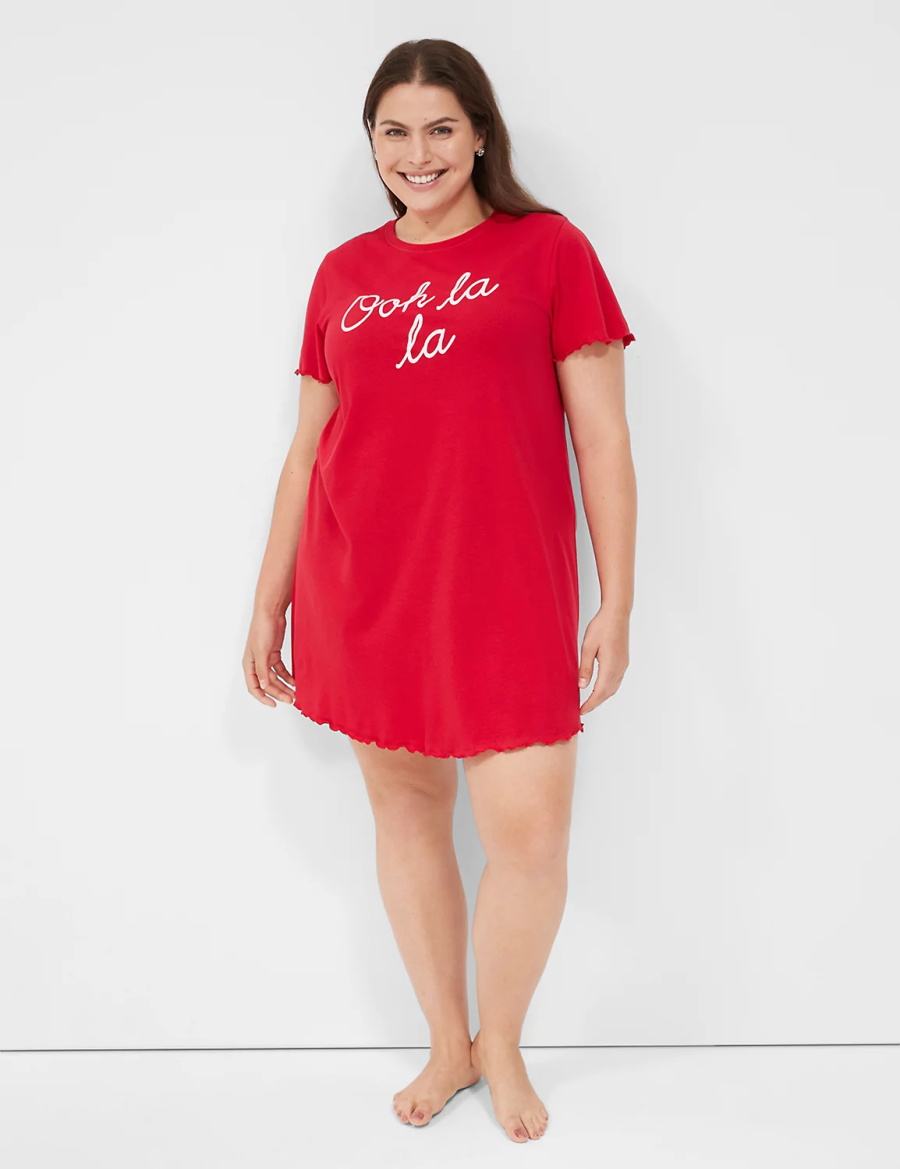 Women Lane Bryant Comfy Cotton Lettuce-Hem Sleepshirt T Shirts Red | JMF2741AU