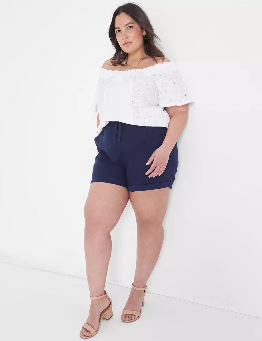 Women Lane Bryant Convertible Eyelet Woven & Knit Top T Shirts White | QXO5985RX