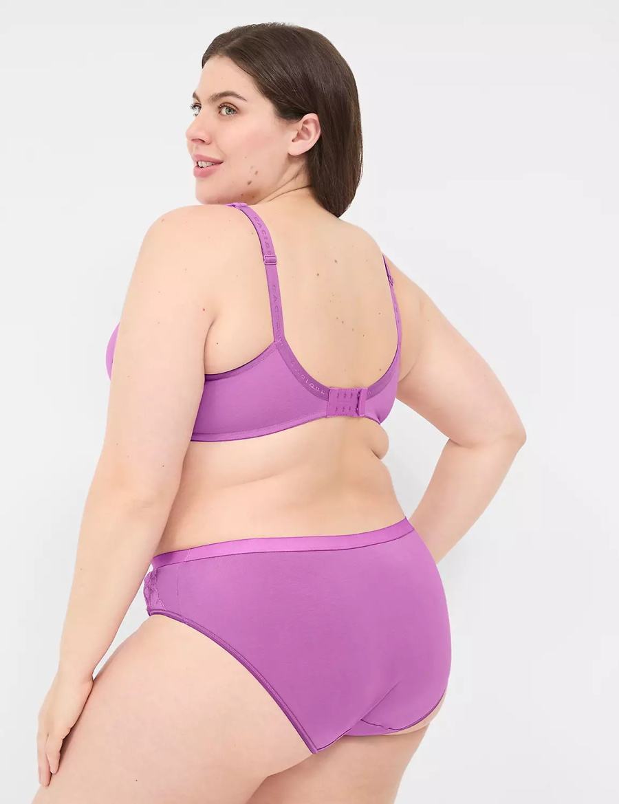 Women Lane Bryant Cotton Boost Plunge With Lace Bralettes Purple | PCH2585LD