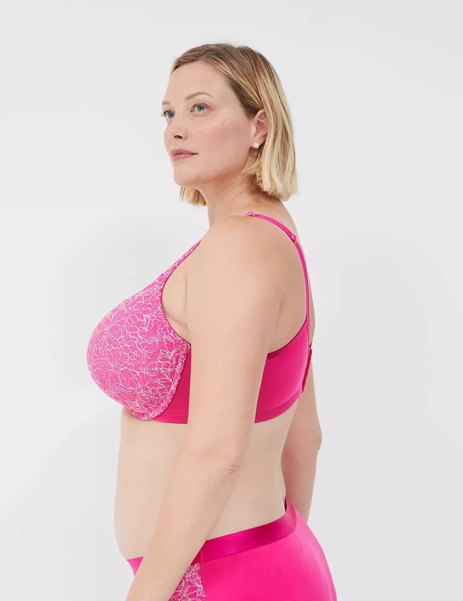 Women Lane Bryant Cotton Boost Plunge With Lace Bralettes Dark Fuchsia | AUH7235AH