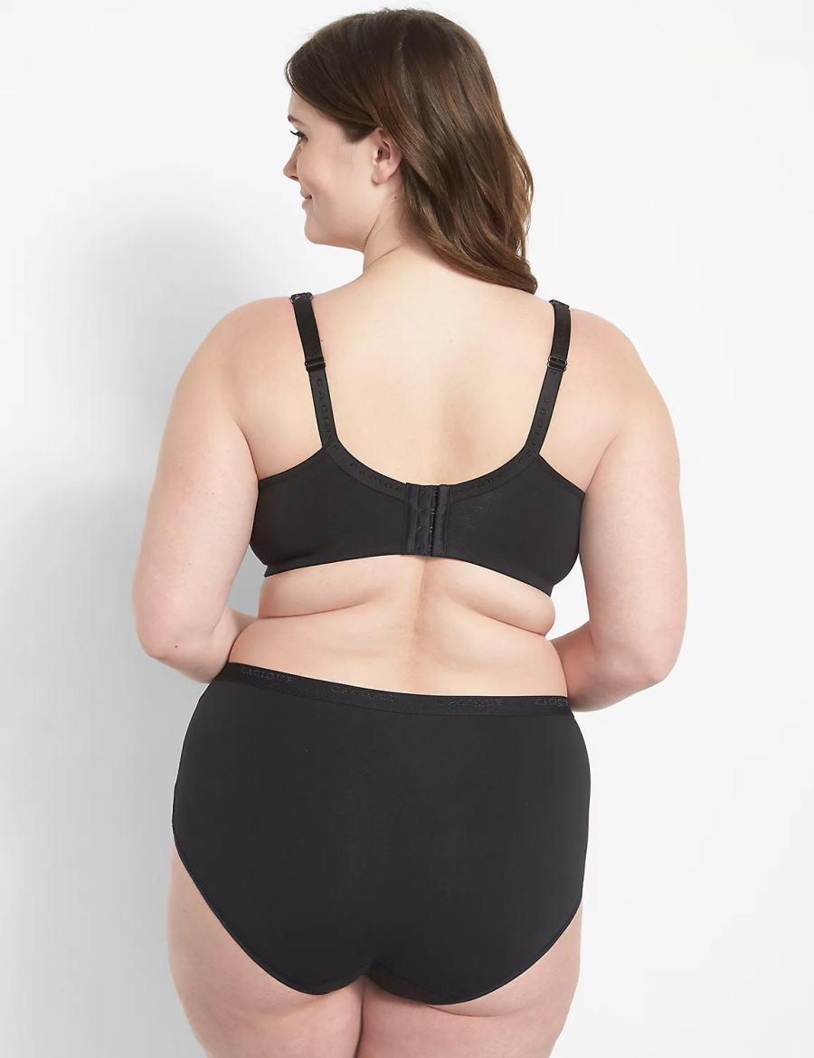 Women Lane Bryant Cotton Boost Plunge With Lace Bralettes Black | PWZ1746LR