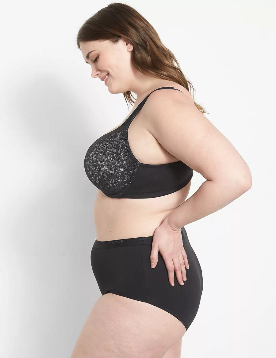 Women Lane Bryant Cotton Boost Plunge With Lace Bralettes Black | PWZ1746LR