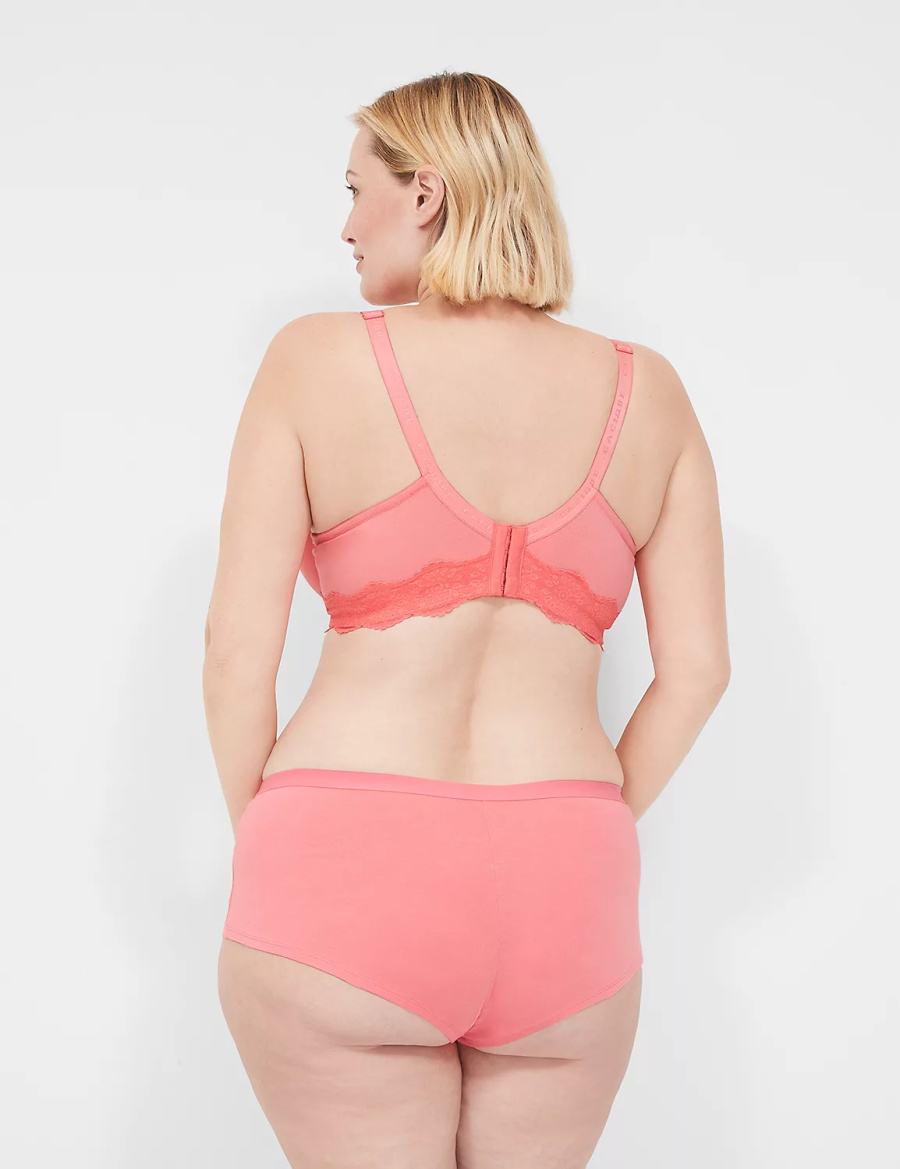 Women Lane Bryant Cotton Boyshort With Lace Briefs Pink | JJW3963FN