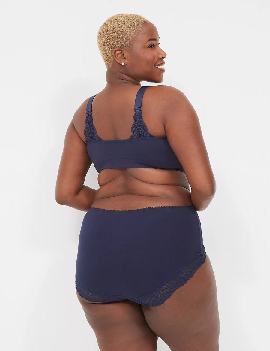 Women Lane Bryant Cotton Full With Lace-Trimmed Back Briefs Blue | QVT3120DM