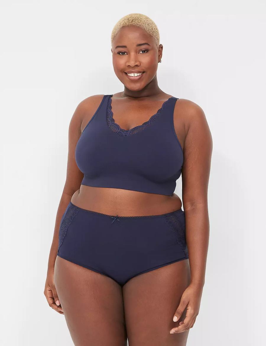 Women Lane Bryant Cotton Full With Lace-Trimmed Back Briefs Blue | QVT3120DM