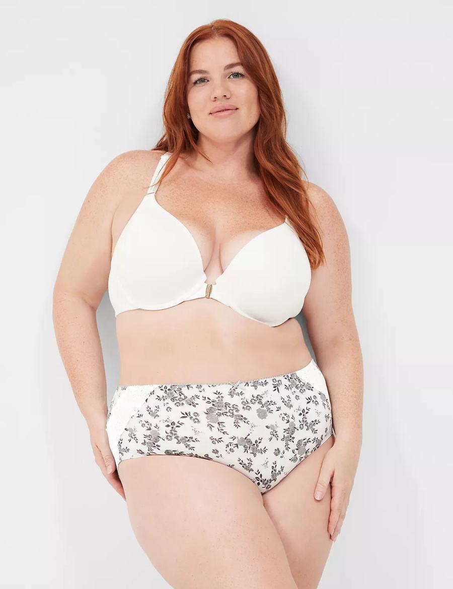 Women Lane Bryant Cotton High-Leg With Lace Back Briefs White Rose | IZM891LV