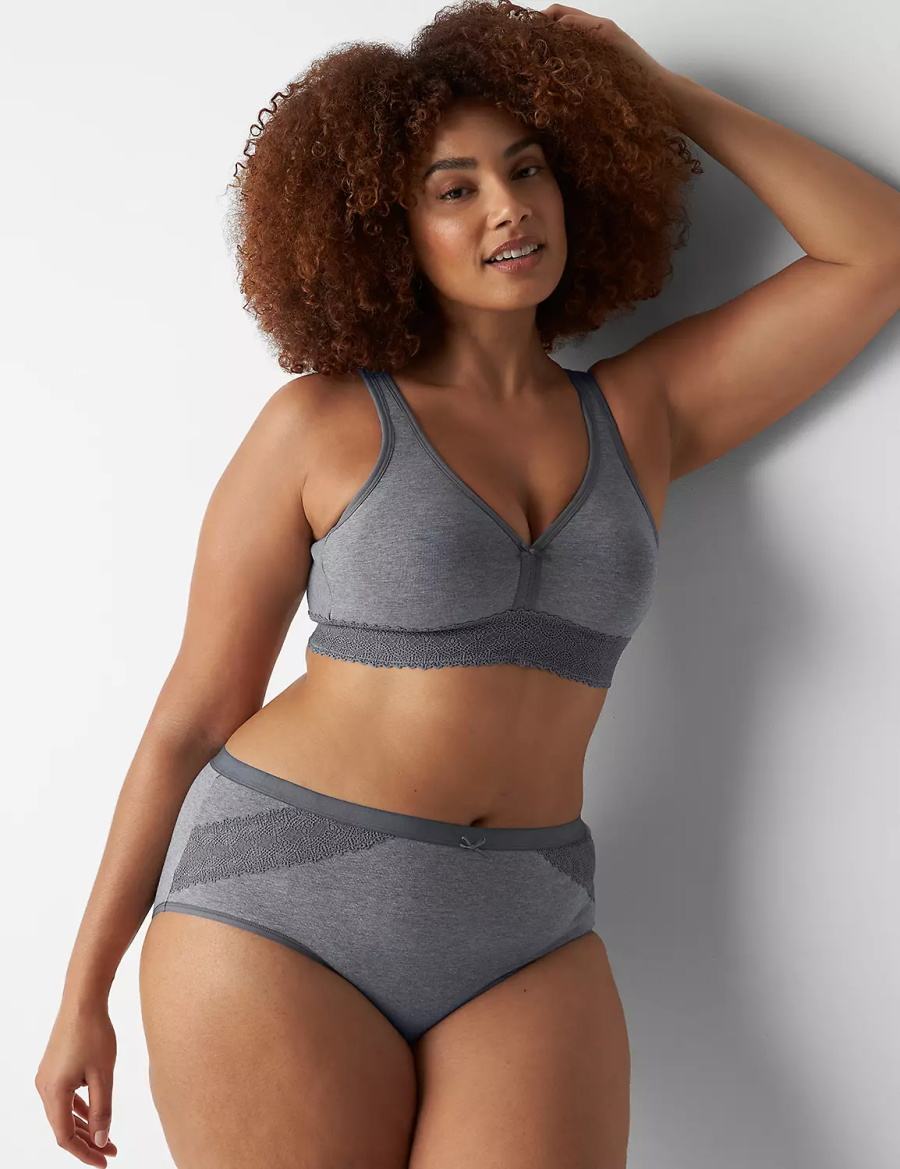 Women Lane Bryant Cotton High-Leg With Lace Trim Briefs Grey | WOG7689GL