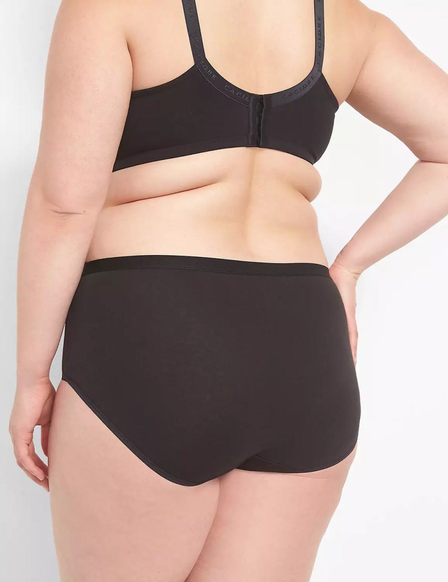 Women Lane Bryant Cotton High-Leg With Lace Waist Briefs Black | UUT784PH