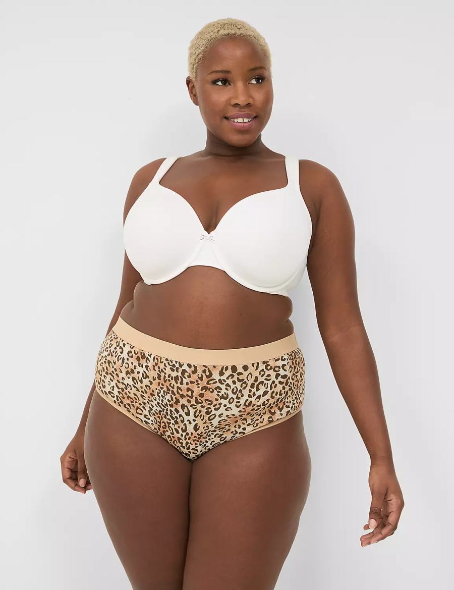 Women Lane Bryant Cotton High-Leg With Wide Waistband Briefs Beige | NTD1956RM