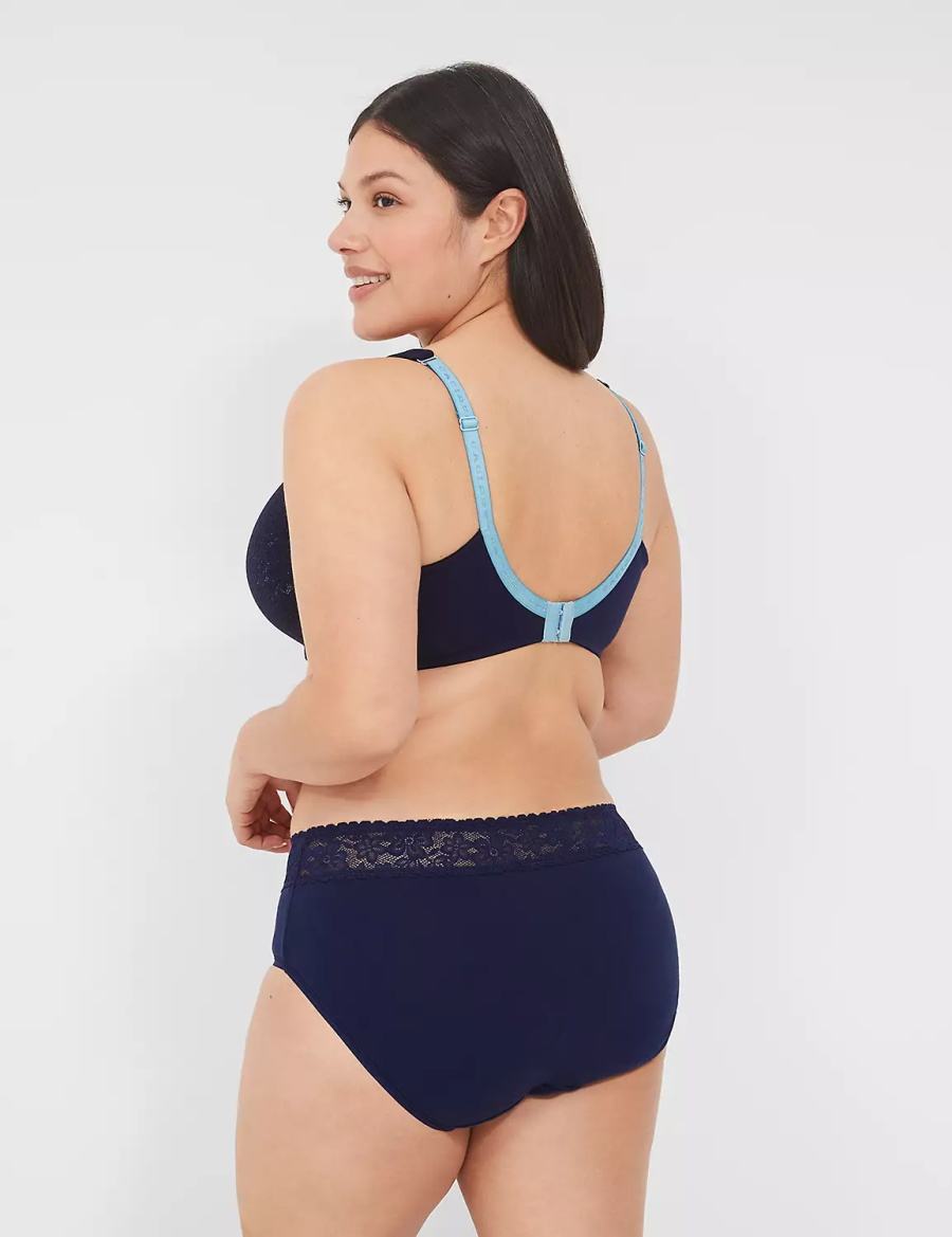 Women Lane Bryant Cotton Lightly Lined Full Coverage With Lace Bralettes Blue | PMZ286PU