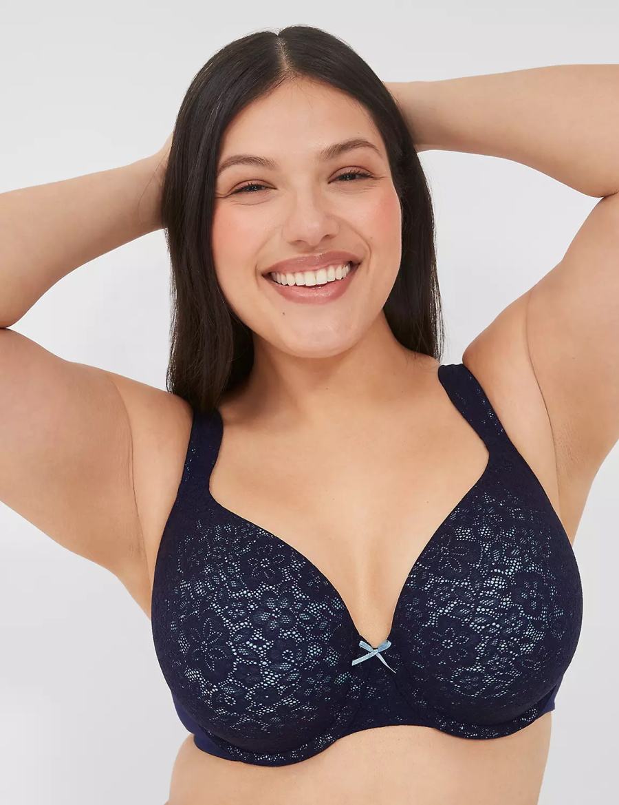 Women Lane Bryant Cotton Lightly Lined Full Coverage With Lace Bralettes Blue | PMZ286PU