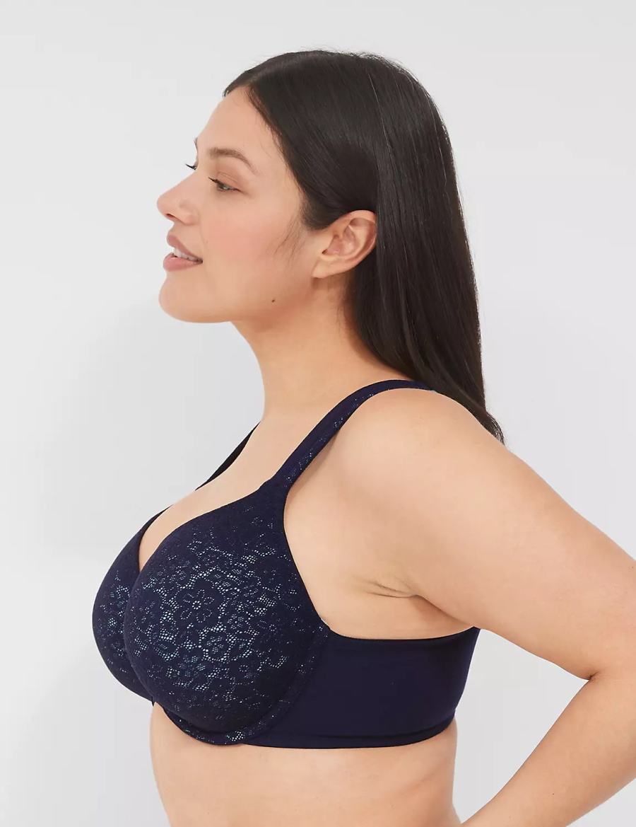 Women Lane Bryant Cotton Lightly Lined Full Coverage With Lace Bralettes Blue | PMZ286PU