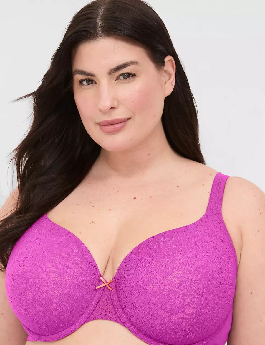 Women Lane Bryant Cotton Lightly Lined With Lace T-Shirt Bra Purple Burgundy | YSX148YH