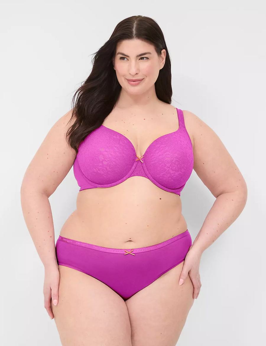 Women Lane Bryant Cotton Lightly Lined With Lace T-Shirt Bra Purple Burgundy | YSX148YH