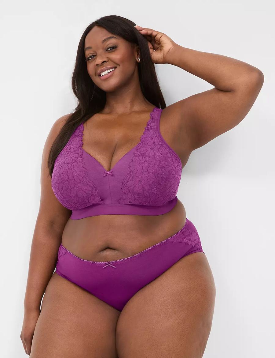 Women Lane Bryant Cotton With Lace Back Hipster Panty Purple | UAW8038DU