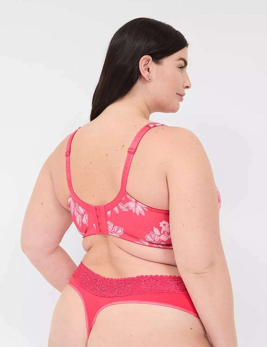 Women Lane Bryant Cotton With Lace Waist Thong Panty Dark Red | REL5870MU