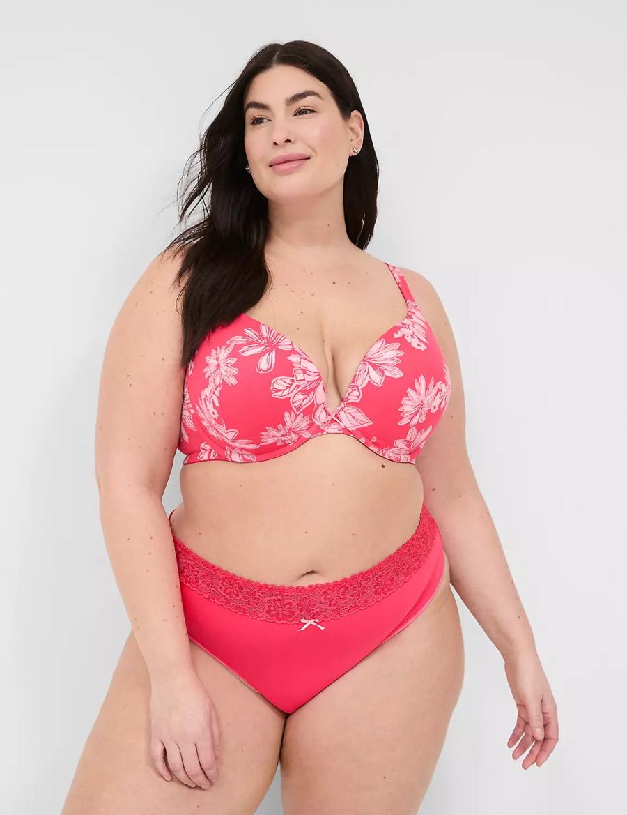 Women Lane Bryant Cotton With Lace Waist Thong Panty Dark Red | REL5870MU