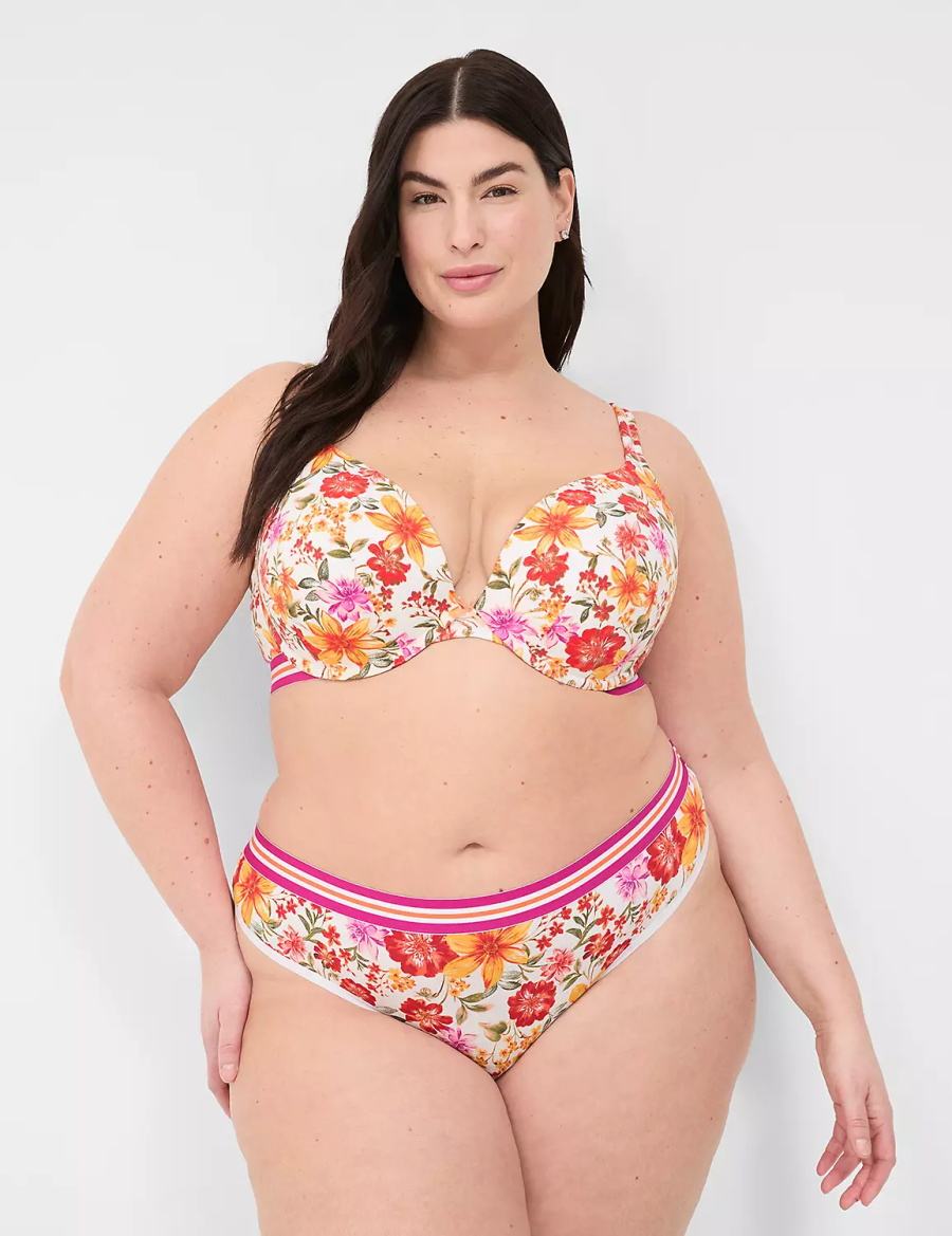 Women Lane Bryant Cotton With Wide Waistband Thong Panty Orange Multicolor | OBJ4844NE