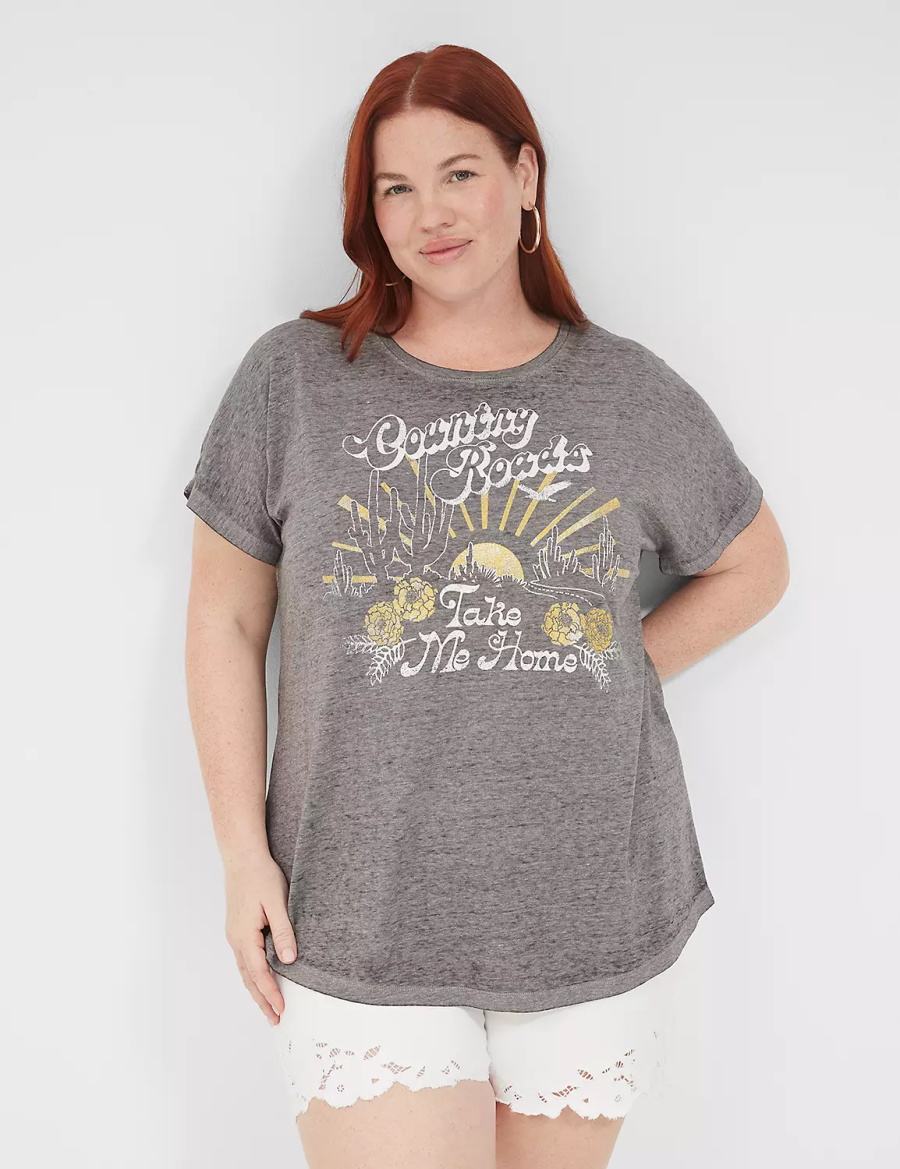 Women Lane Bryant Country Roads Take Me Home Graphic Tee T Shirts Grey | PZF166YR