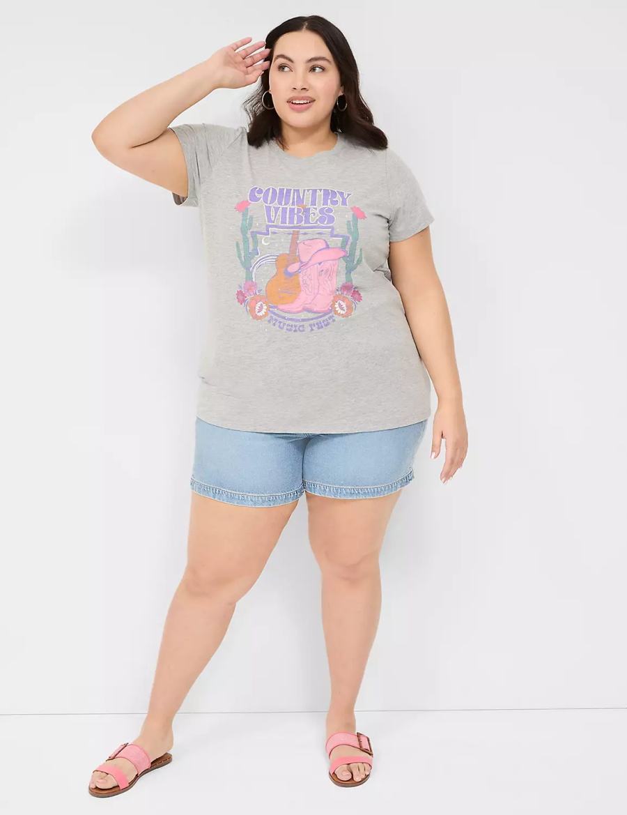 Women Lane Bryant Country Vibes Graphic Tee T Shirts Light Grey | LTG4923VV