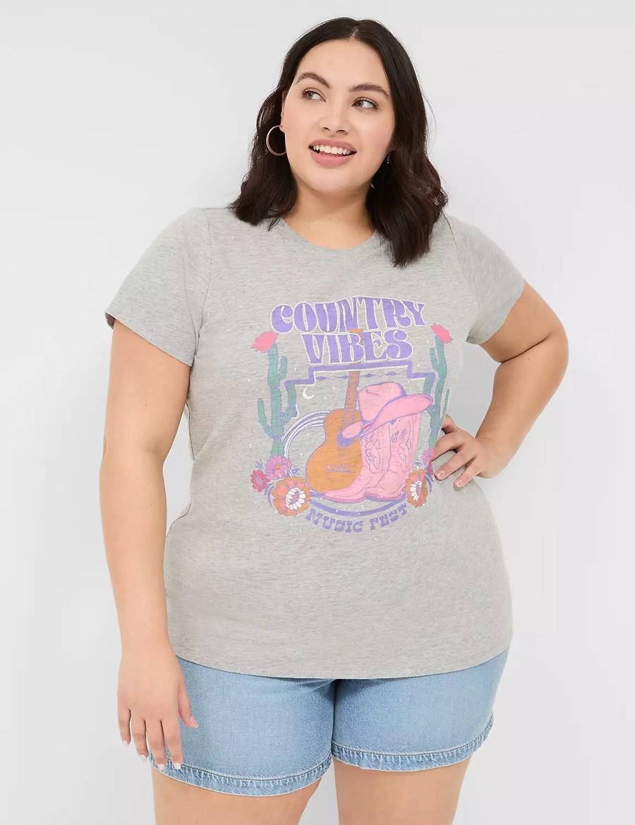 Women Lane Bryant Country Vibes Graphic Tee T Shirts Light Grey | LTG4923VV