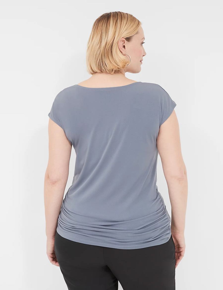 Women Lane Bryant Cowlneck Shirred-Side Top T Shirts Grey | QRM8380AG