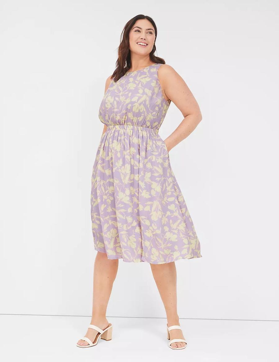 Women Lane Bryant Crew-Neck Fit & Flare Midi Dress Purple | ZQA2623DG