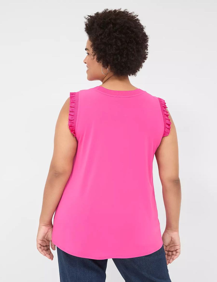 Women Lane Bryant Crew-Neck Ruffle-Trim Tank Top Pink | SLW2556DL