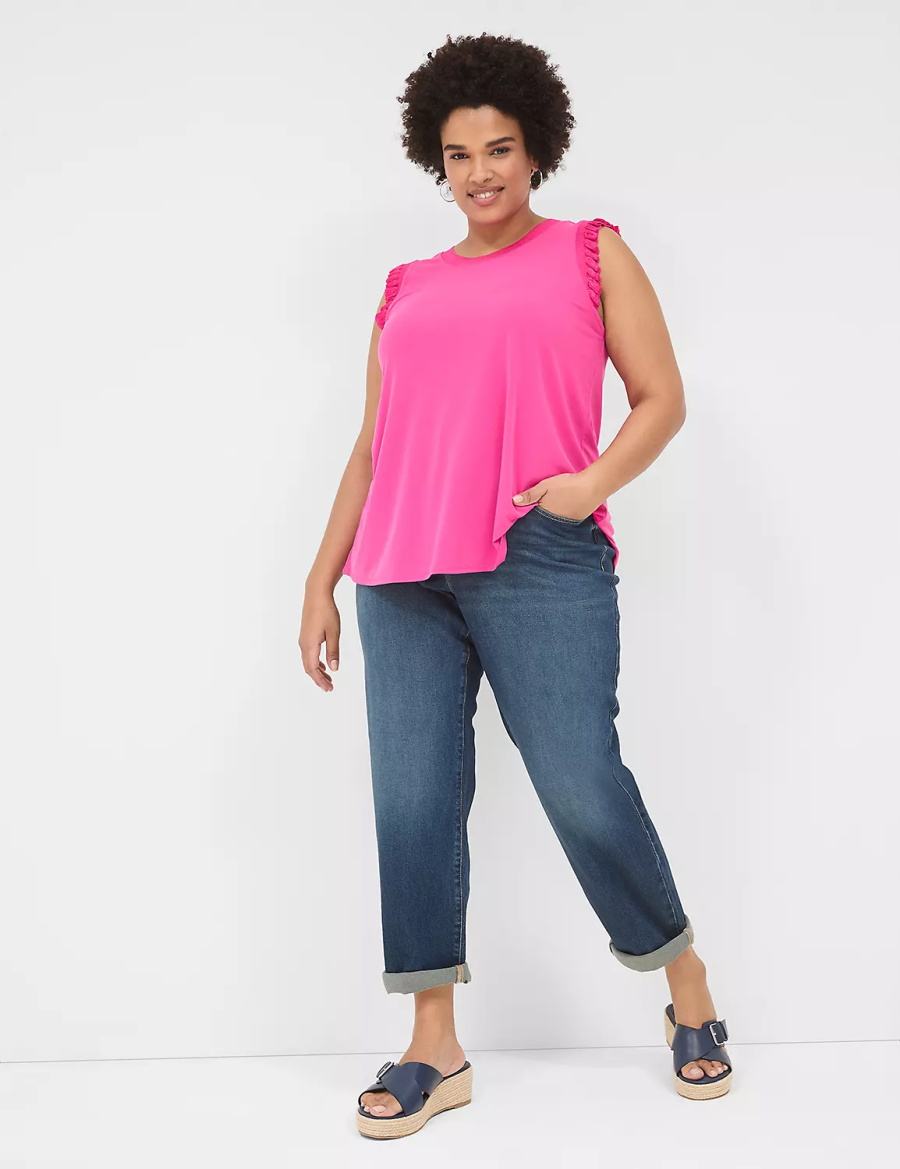 Women Lane Bryant Crew-Neck Ruffle-Trim Tank Top Pink | SLW2556DL