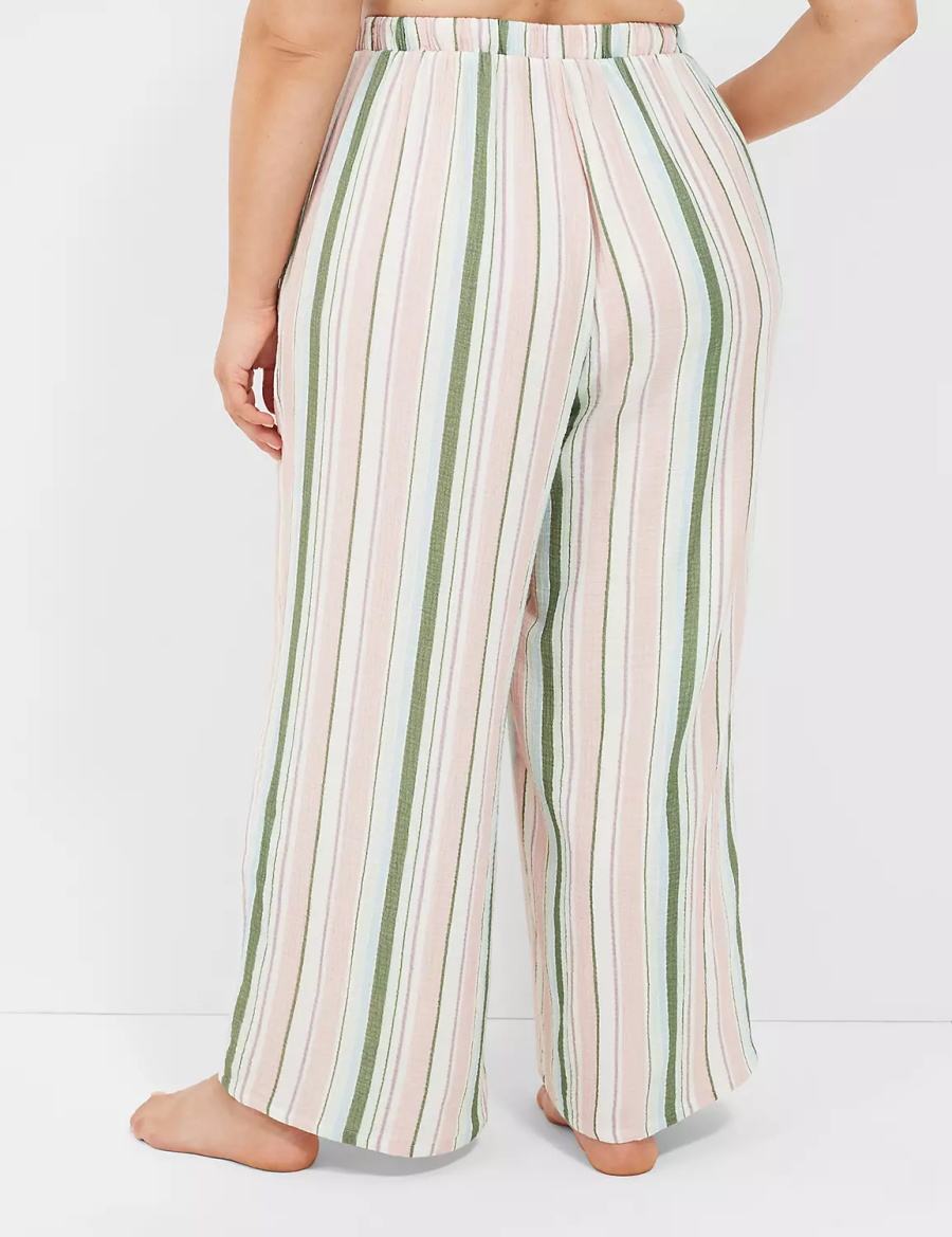 Women Lane Bryant Crinkle Woven Wide Leg Pants Green Multicolor Stripes | HLE498UI