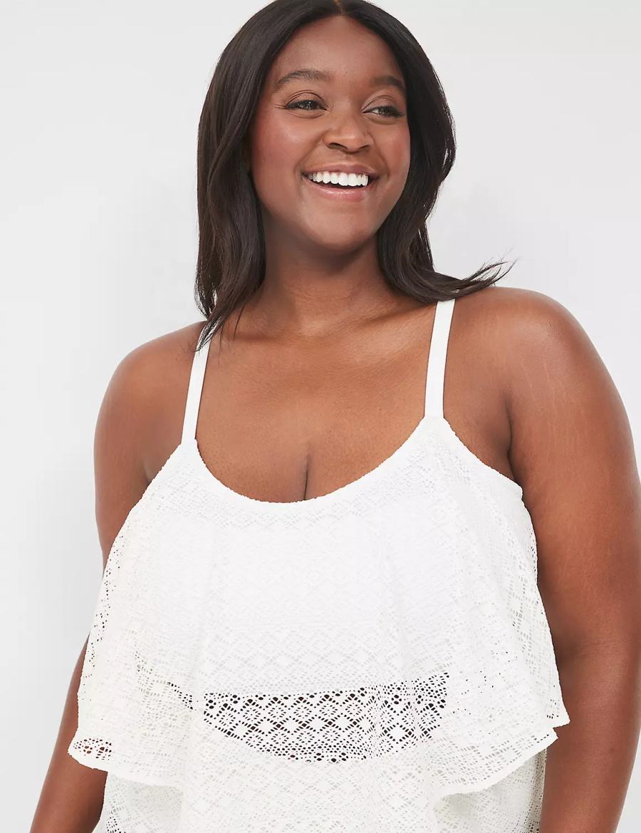 Women Lane Bryant Crochet No-Wire Bikini Top White | VTC1742GC