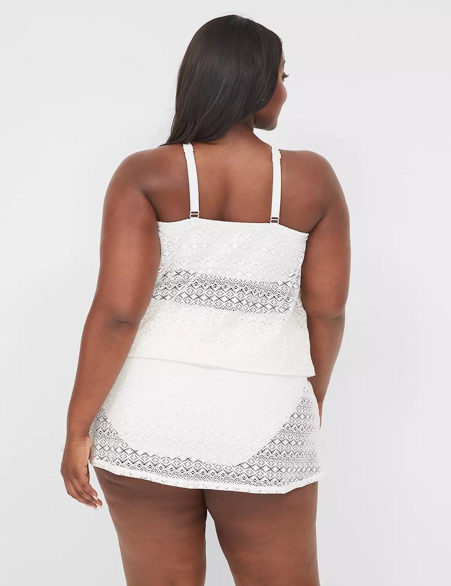 Women Lane Bryant Crochet No-Wire Blouson Tankini Bikini Top White | OQP2925OT