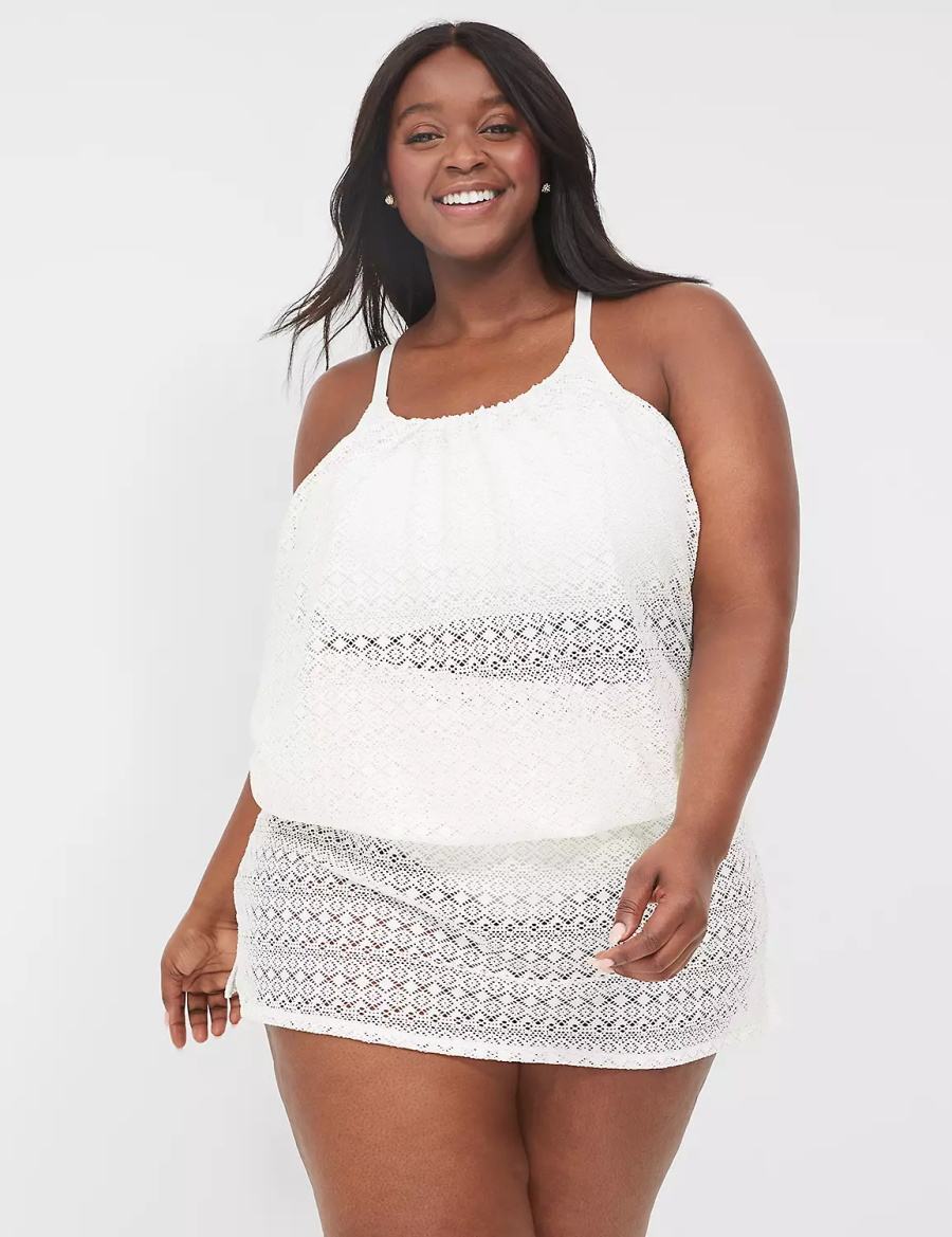 Women Lane Bryant Crochet No-Wire Blouson Tankini Bikini Top White | OQP2925OT