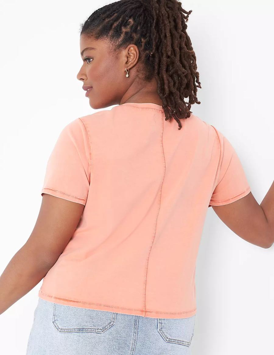 Women Lane Bryant Crop Crew-Neck Washed Tee T Shirts Orange | SYO6638ZV