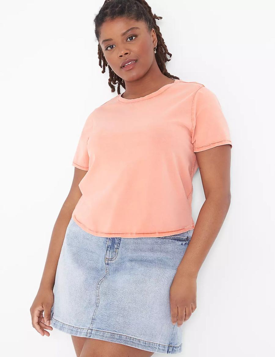 Women Lane Bryant Crop Crew-Neck Washed Tee T Shirts Orange | SYO6638ZV