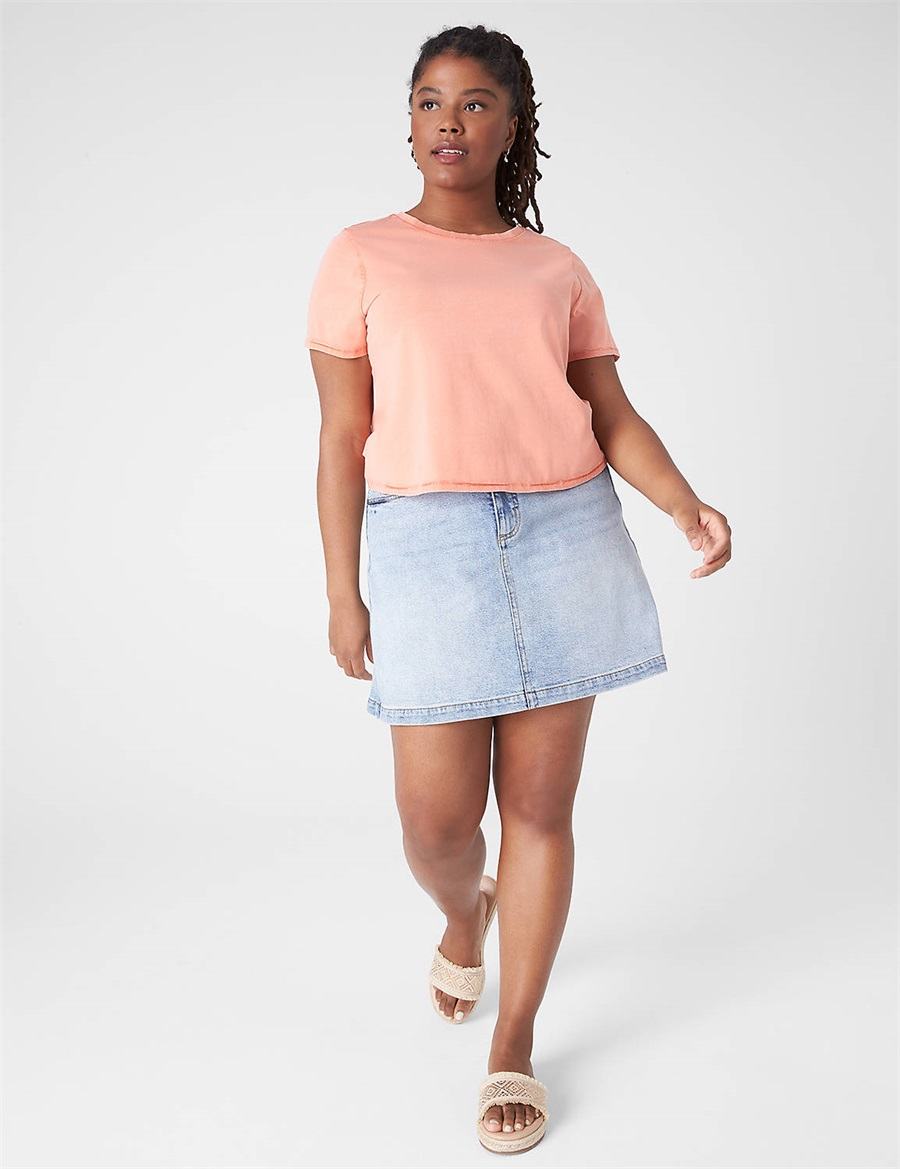 Women Lane Bryant Crop Crew-Neck Washed Tee T Shirts Orange | SYO6638ZV