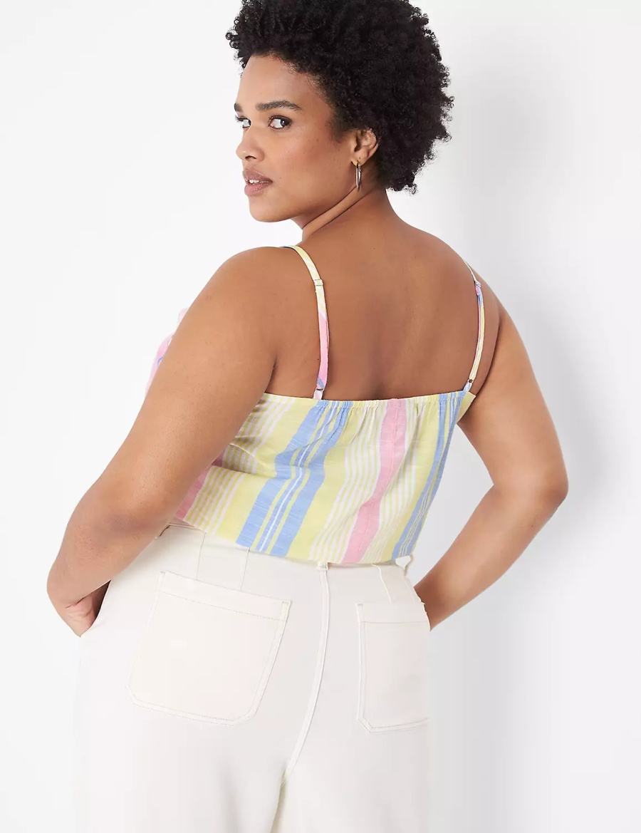 Women Lane Bryant Crop Drawstring Tank Top Pink Stripes | VLJ3595LY