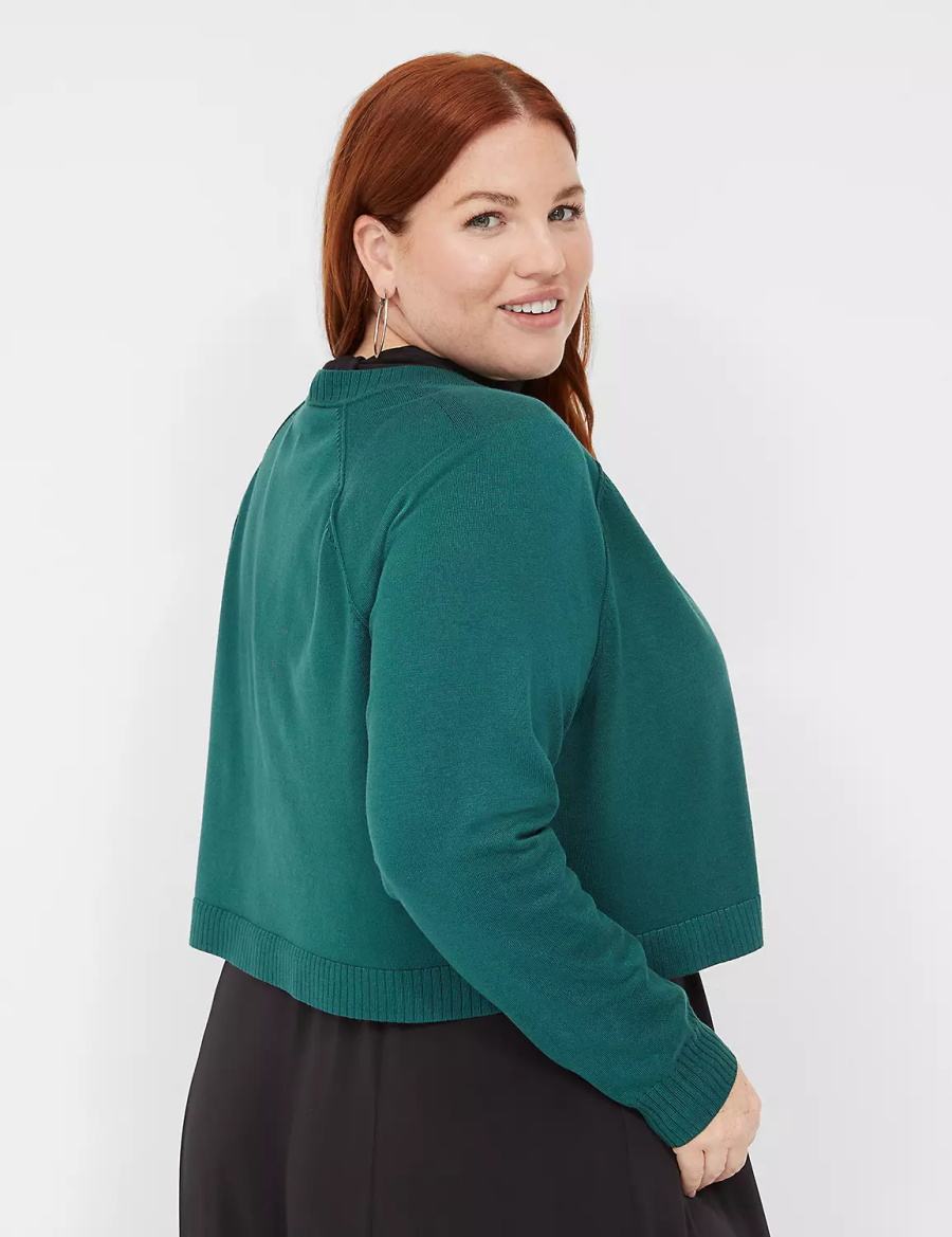 Women Lane Bryant Crop Open-Front Shrug Sweaters Green | EDW1623HX