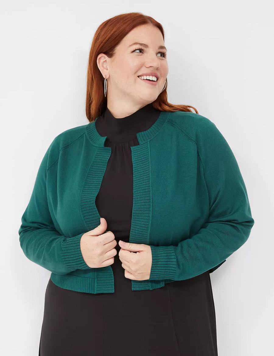 Women Lane Bryant Crop Open-Front Shrug Sweaters Green | EDW1623HX