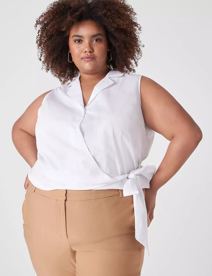 Women Lane Bryant Crop Sleeveless Full-Wrap Top T Shirts White | WHC6440DK