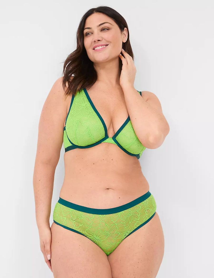 Women Lane Bryant Crush Lace Ruched-Back Cheeky Panty Green | IYT5333HX