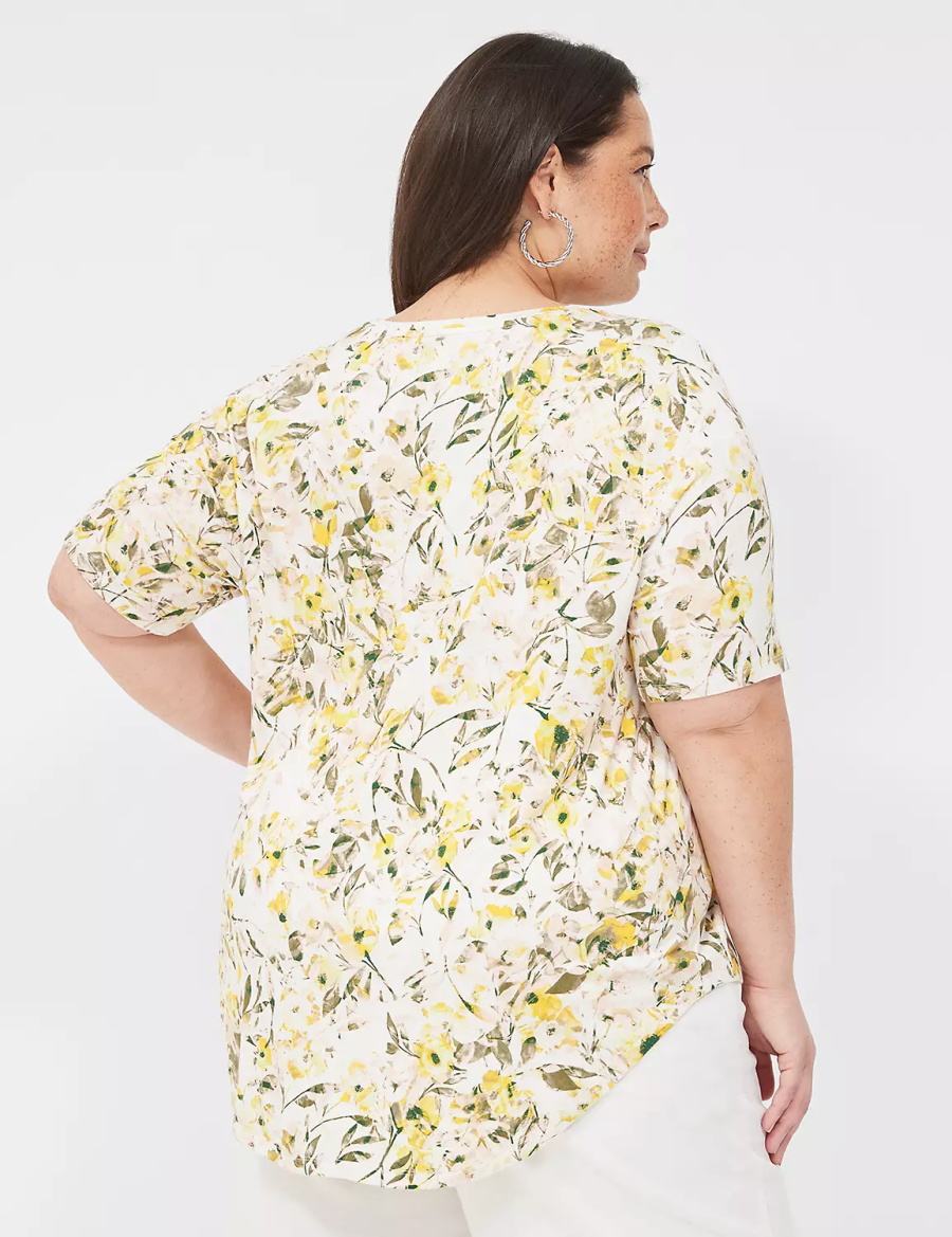 Women Lane Bryant Curved-Hem Perfect Sleeve Tee T Shirts Yellow | UEB3732SU