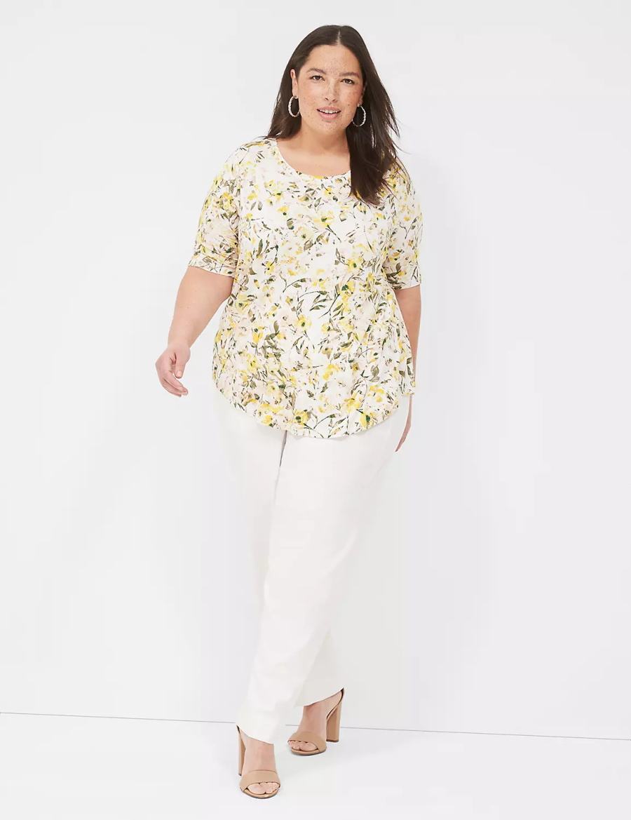 Women Lane Bryant Curved-Hem Perfect Sleeve Tee T Shirts Yellow | UEB3732SU