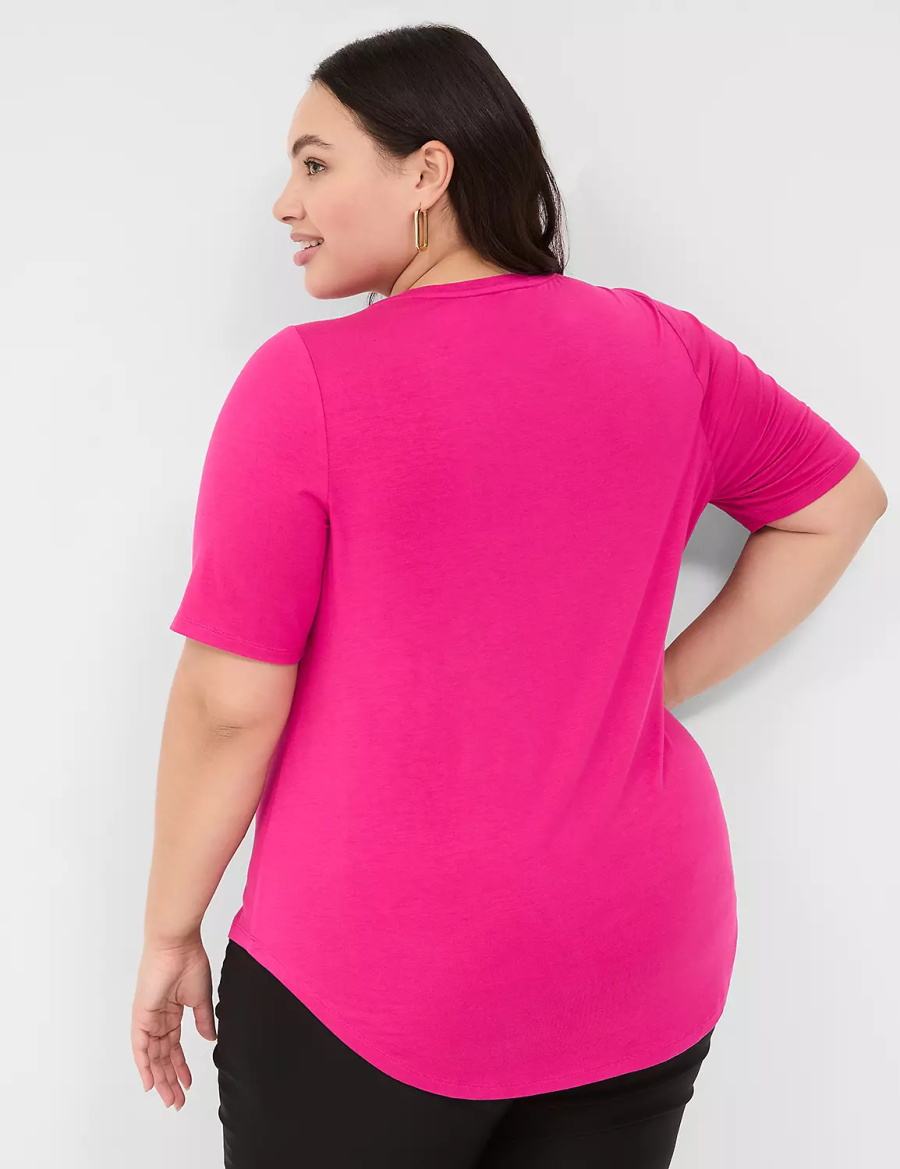 Women Lane Bryant Curved-Hem Perfect Sleeve Tee T Shirts Pink | TWM331AC