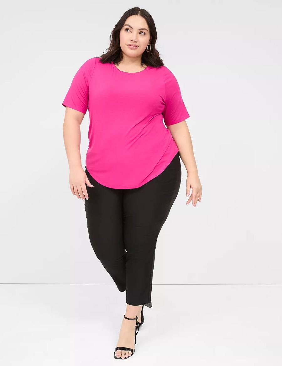 Women Lane Bryant Curved-Hem Perfect Sleeve Tee T Shirts Pink | TWM331AC