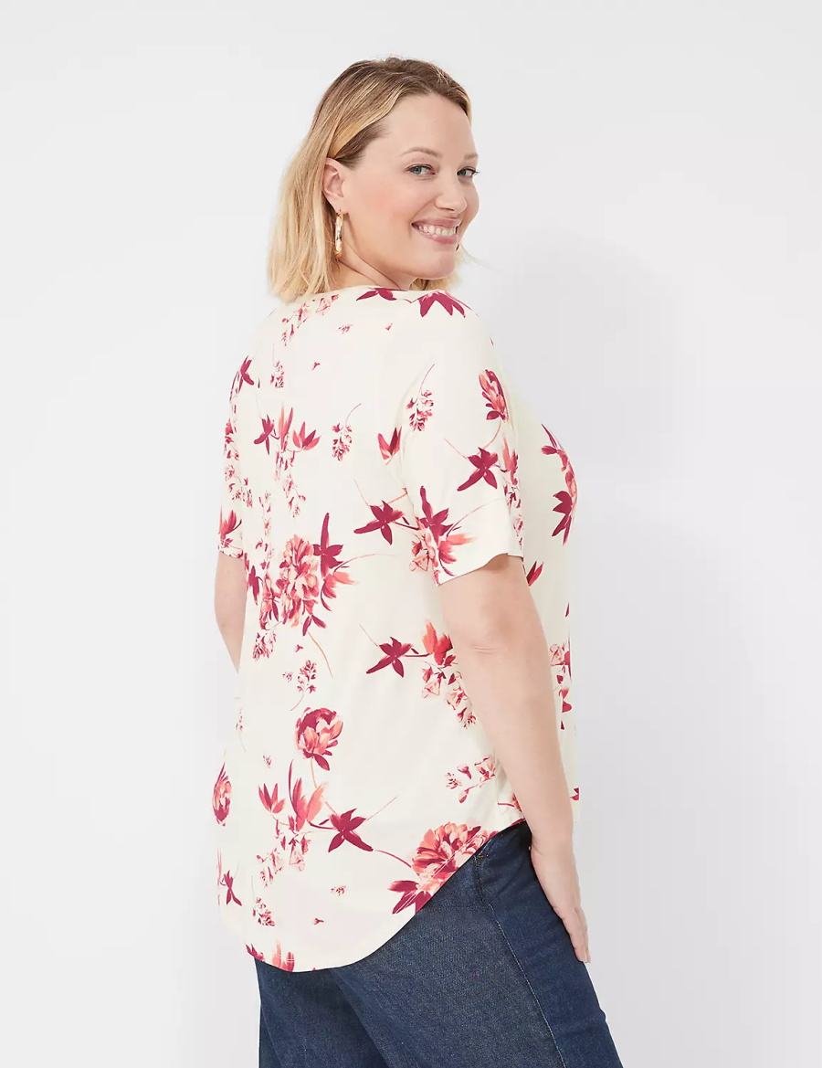 Women Lane Bryant Curved-Hem Perfect Sleeve Tee T Shirts Pink | MTB623KG