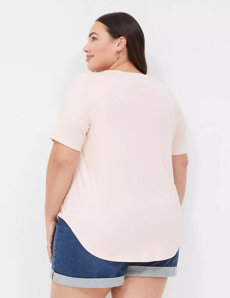 Women Lane Bryant Curved-Hem Perfect Sleeve Tee T Shirts Pink | XOT6625AW