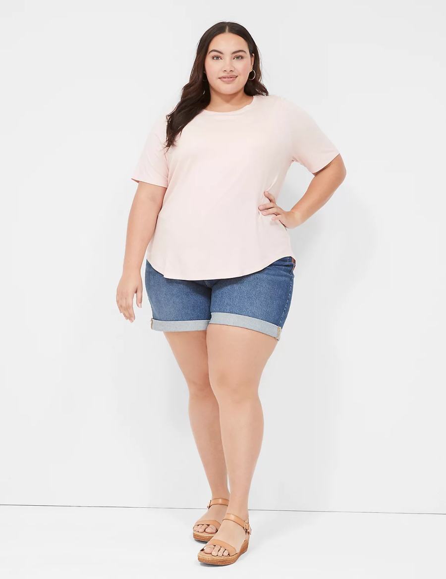 Women Lane Bryant Curved-Hem Perfect Sleeve Tee T Shirts Pink | XOT6625AW